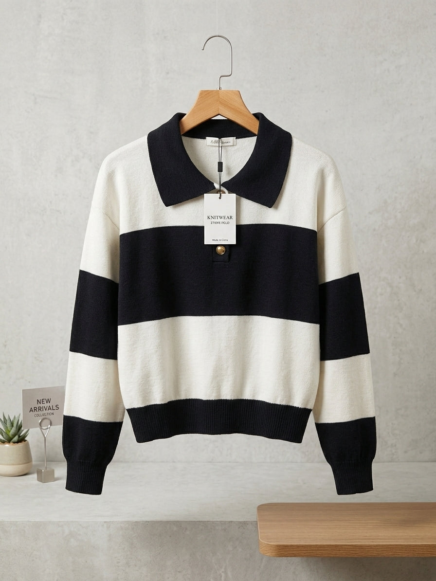 Jersey Polo Rayas Blanco y Negro