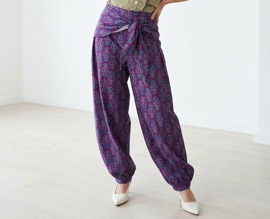 Pantalón Bombacho Floral Morado